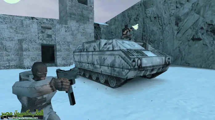 صورة لواجهة Counter-Strike 1.4، تُظهر قائمة اللعبة وخيارات اللاعب على شاشة الكمبيوتر