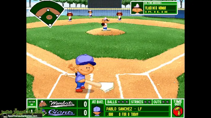 صفحة تحميل لعبة Backyard Baseball 97 التي تحتوي على غلاف اللعبة وزر التنزيل