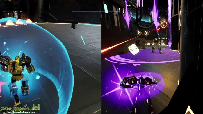 لقطة شاشة للعبة Transformers Galactic Trials للكمبيوتر الشخصي، تعرض أسلوب اللعب الديناميكي وشخصيات Transformers الملونة أثناء العمل